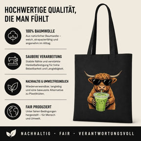 Baumwolltasche - Highland Rind Sonnenbrille Matcha