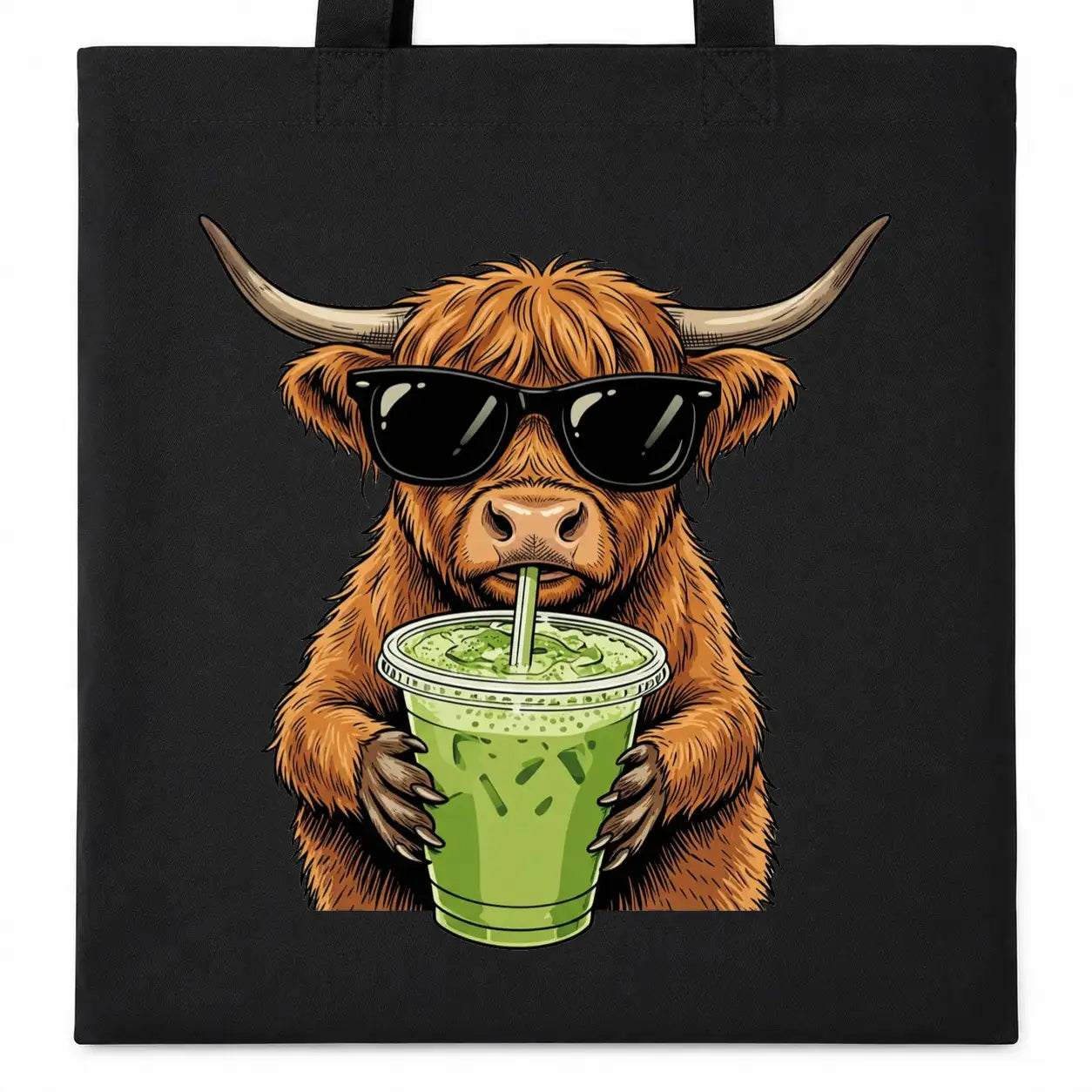 Baumwolltasche - Highland Rind Sonnenbrille Matcha