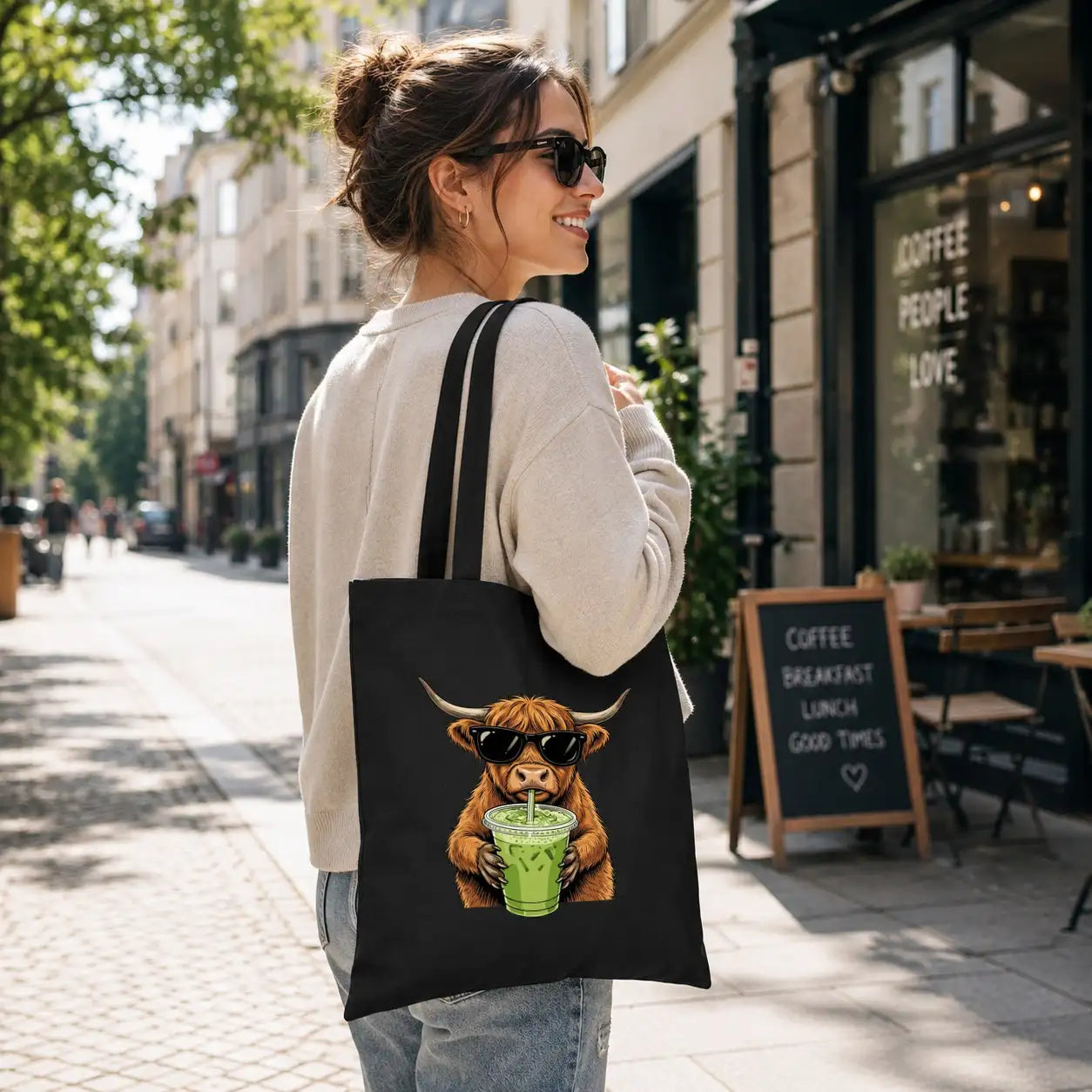 Baumwolltasche - Highland Rind Sonnenbrille Matcha