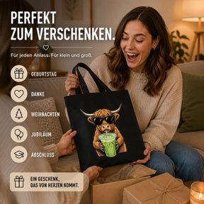 Baumwolltasche - Highland Rind Sonnenbrille Matcha