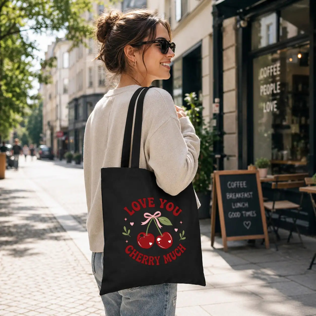 Baumwolltasche - Love You Cherry Much Kirschen Motiv