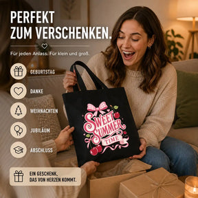 Baumwolltasche Schwarz - Sweet Summer Time mit Kirschen und Schleife