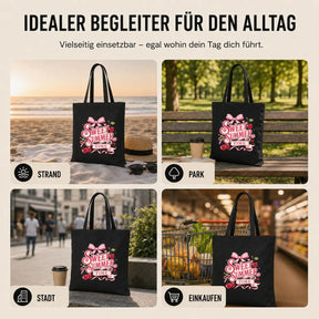 Baumwolltasche Schwarz - Sweet Summer Time mit Kirschen und Schleife