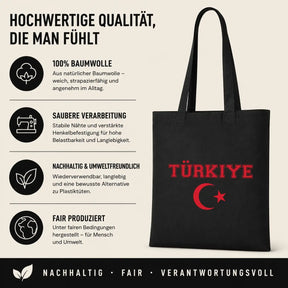 Baumwolltasche - Türkiye Flagge mit Halbmond und Stern