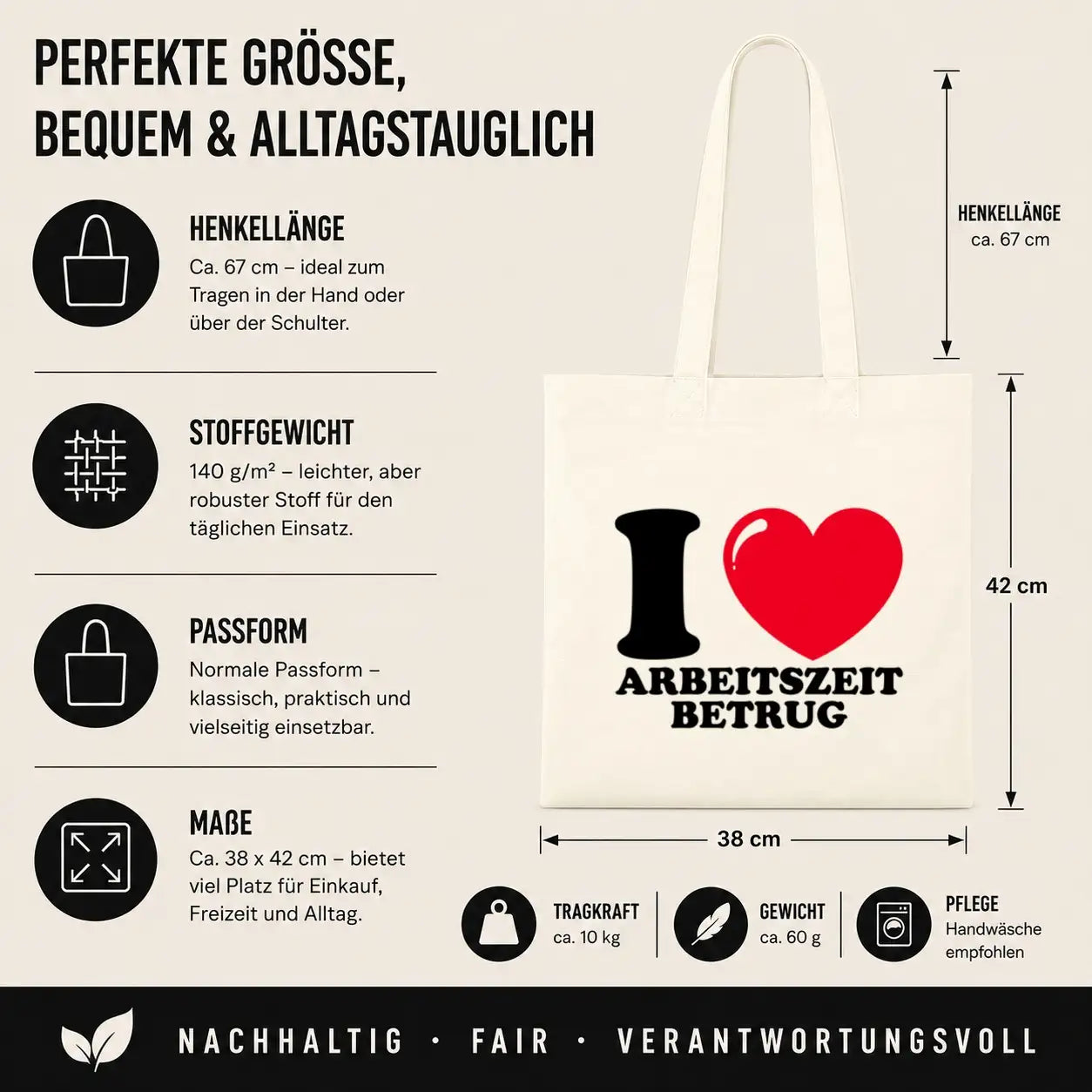 Baumwolltasche - I ❤ Arbeitszeitbetrug
