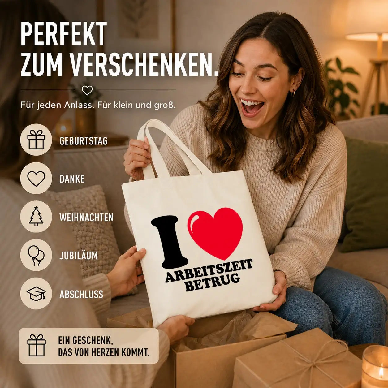 Baumwolltasche - I ❤ Arbeitszeitbetrug