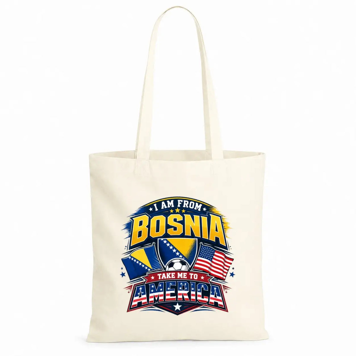 Baumwolltasche - I am from Bosnia take me to America