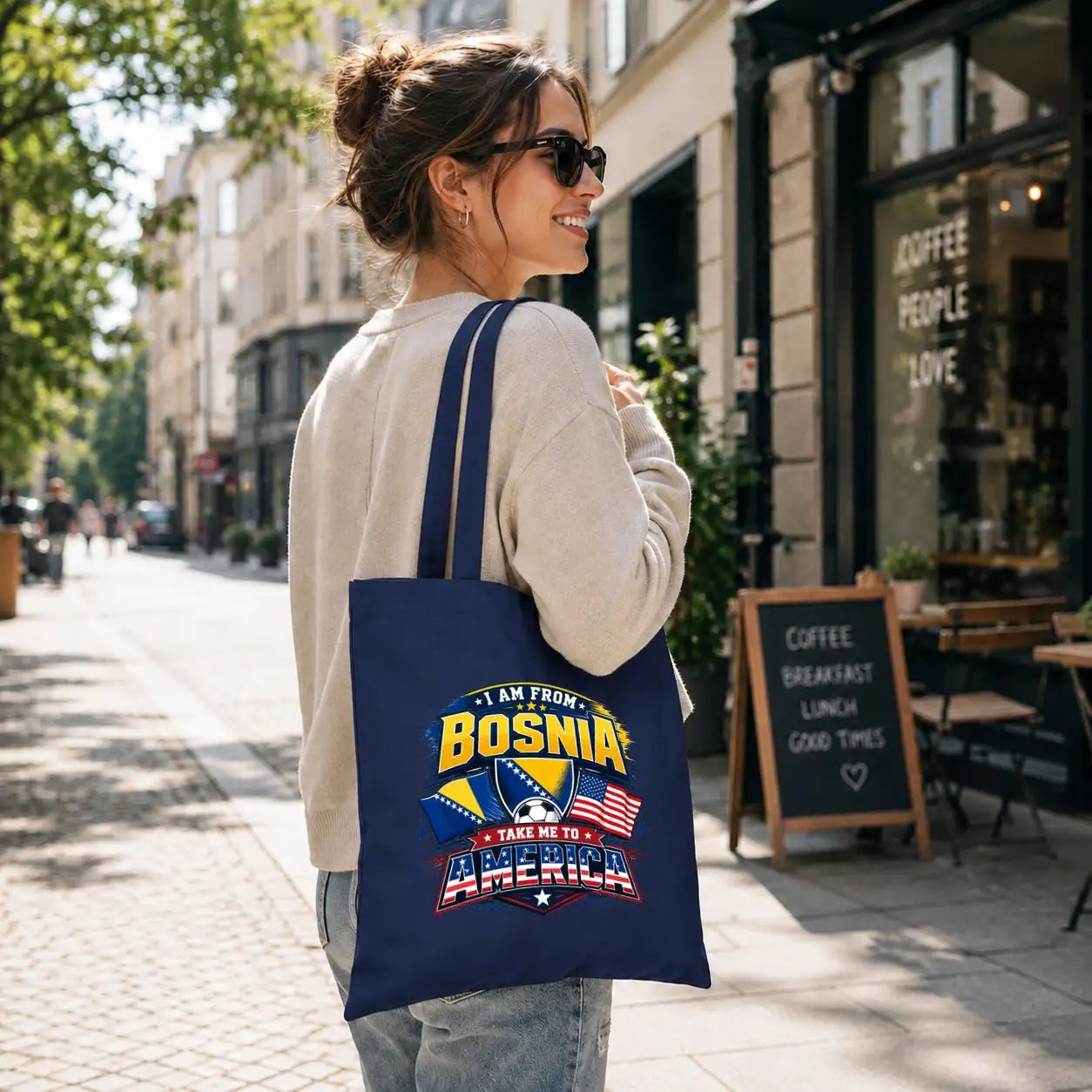 Baumwolltasche - I am from Bosnia take me to America