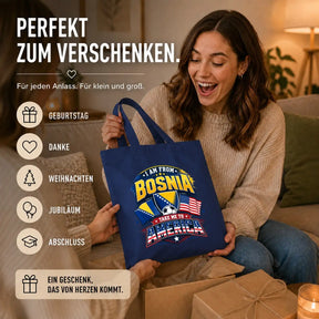 Baumwolltasche - I am from Bosnia take me to America