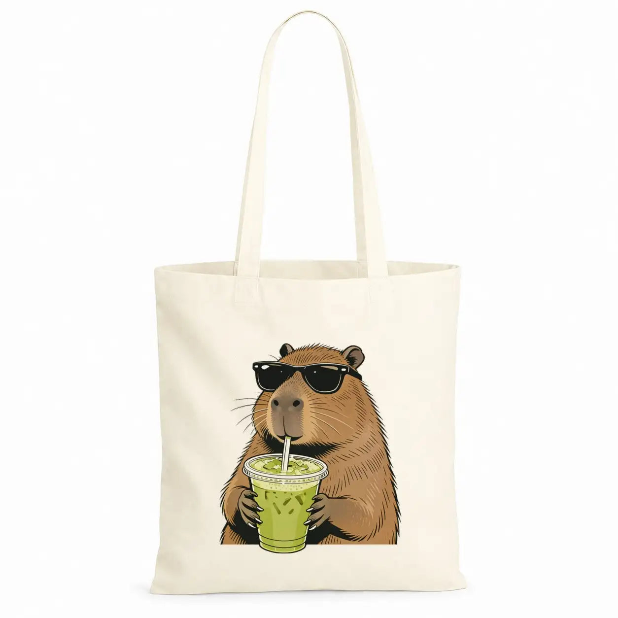 Baumwolltasche - Capybara mit Sonnenbrille und Matcha