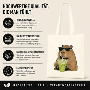 Baumwolltasche - Capybara mit Sonnenbrille und Matcha