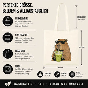 Baumwolltasche - Capybara mit Sonnenbrille und Matcha