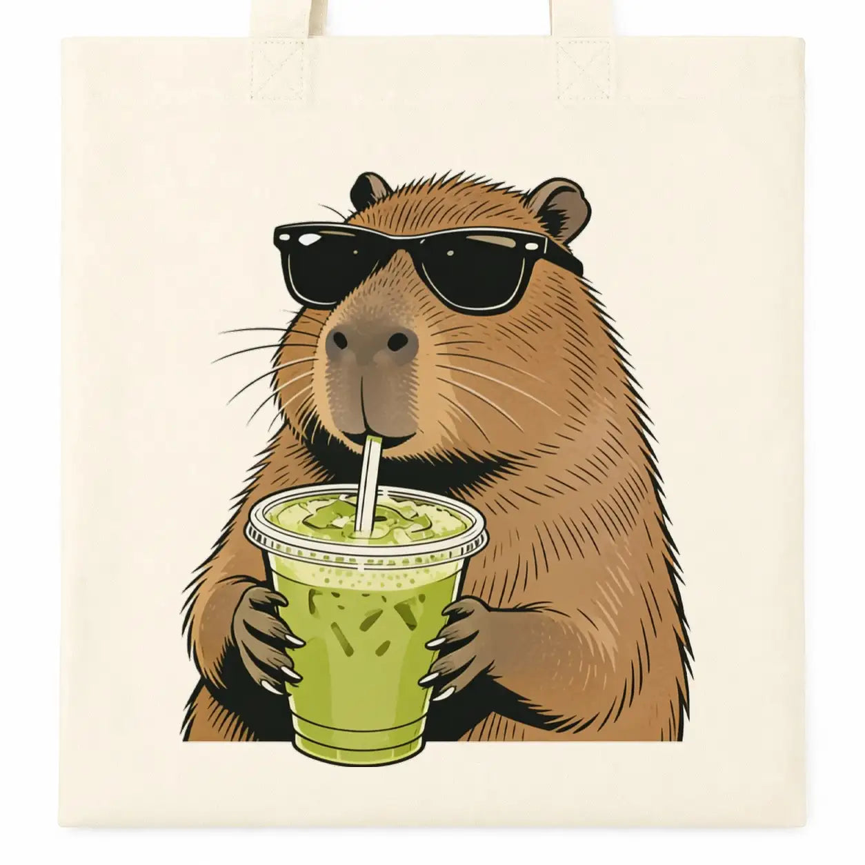 Baumwolltasche - Capybara mit Sonnenbrille und Matcha