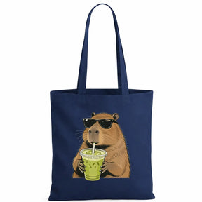Baumwolltasche - Capybara mit Sonnenbrille und Matcha