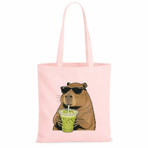 Baumwolltasche - Capybara mit Sonnenbrille und Matcha