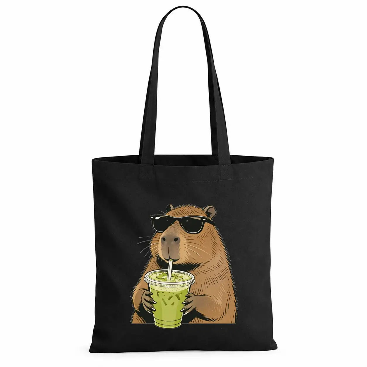 Baumwolltasche - Capybara mit Sonnenbrille und Matcha