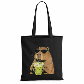 Baumwolltasche - Capybara mit Sonnenbrille und Matcha