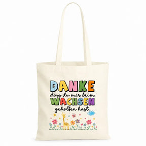 LIEBTASTISCH® Baumwolltasche Danke dass du mir beim wachsen geholfen hast. - Geschenk Erzieherin Tagesmutter Lehrerin - Dankeschön Kindergarten Abschied - {FARBE}