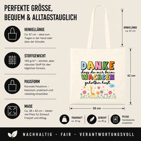 LIEBTASTISCH® Baumwolltasche Danke dass du mir beim wachsen geholfen hast. - Geschenk Erzieherin Tagesmutter Lehrerin - Dankeschön Kindergarten Abschied - {FARBE}