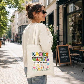 LIEBTASTISCH® Baumwolltasche Danke dass du mir beim wachsen geholfen hast. - Geschenk Erzieherin Tagesmutter Lehrerin - Dankeschön Kindergarten Abschied - {FARBE}