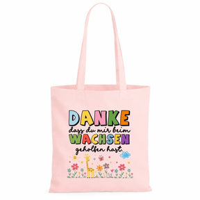 LIEBTASTISCH® Baumwolltasche Danke dass du mir beim wachsen geholfen hast. - Geschenk Erzieherin Tagesmutter Lehrerin - Dankeschön Kindergarten Abschied - {FARBE}