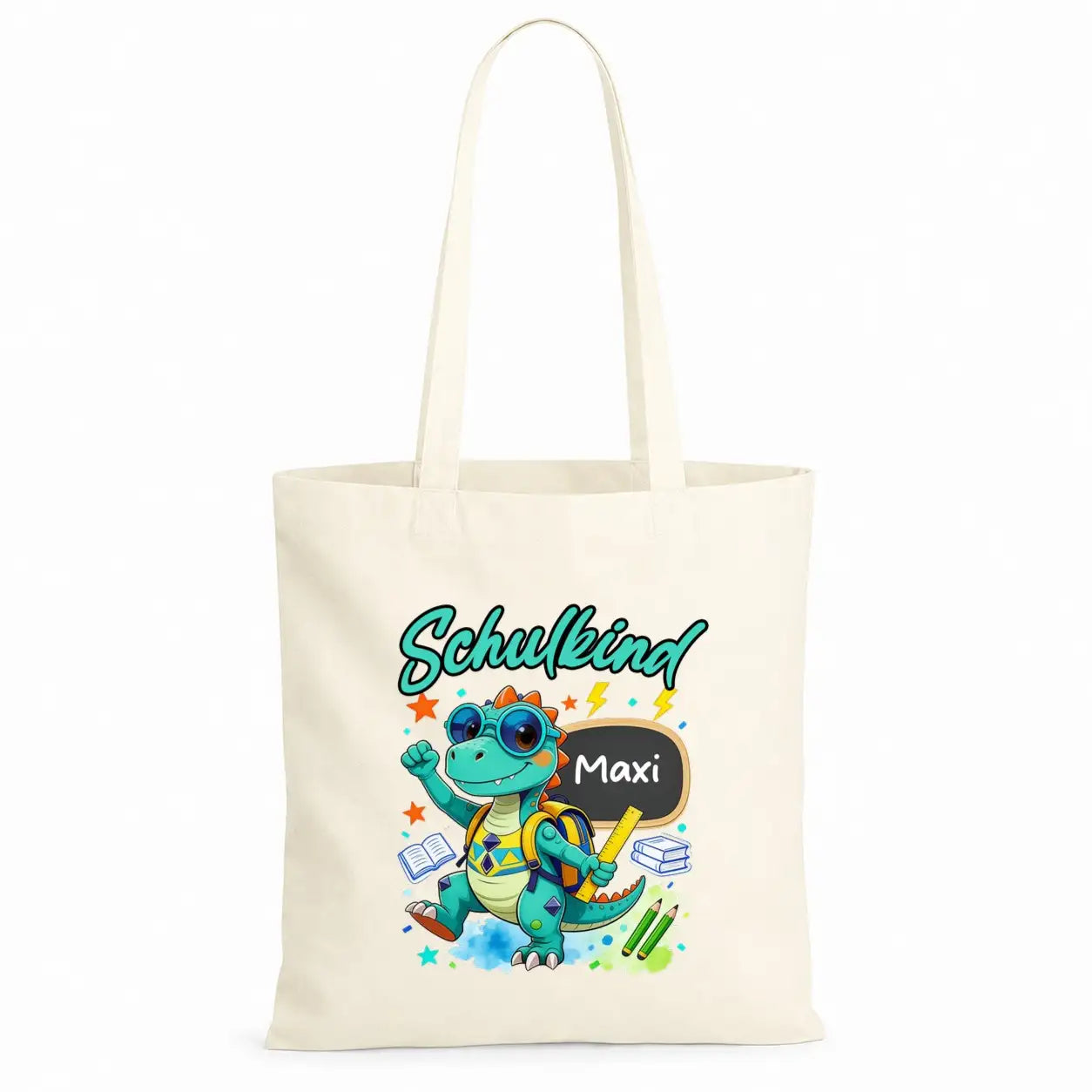 Baumwolltasche - Schulkind Dino mit Name Maxi