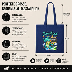 Baumwolltasche - Schulkind Dino mit Name Maxi