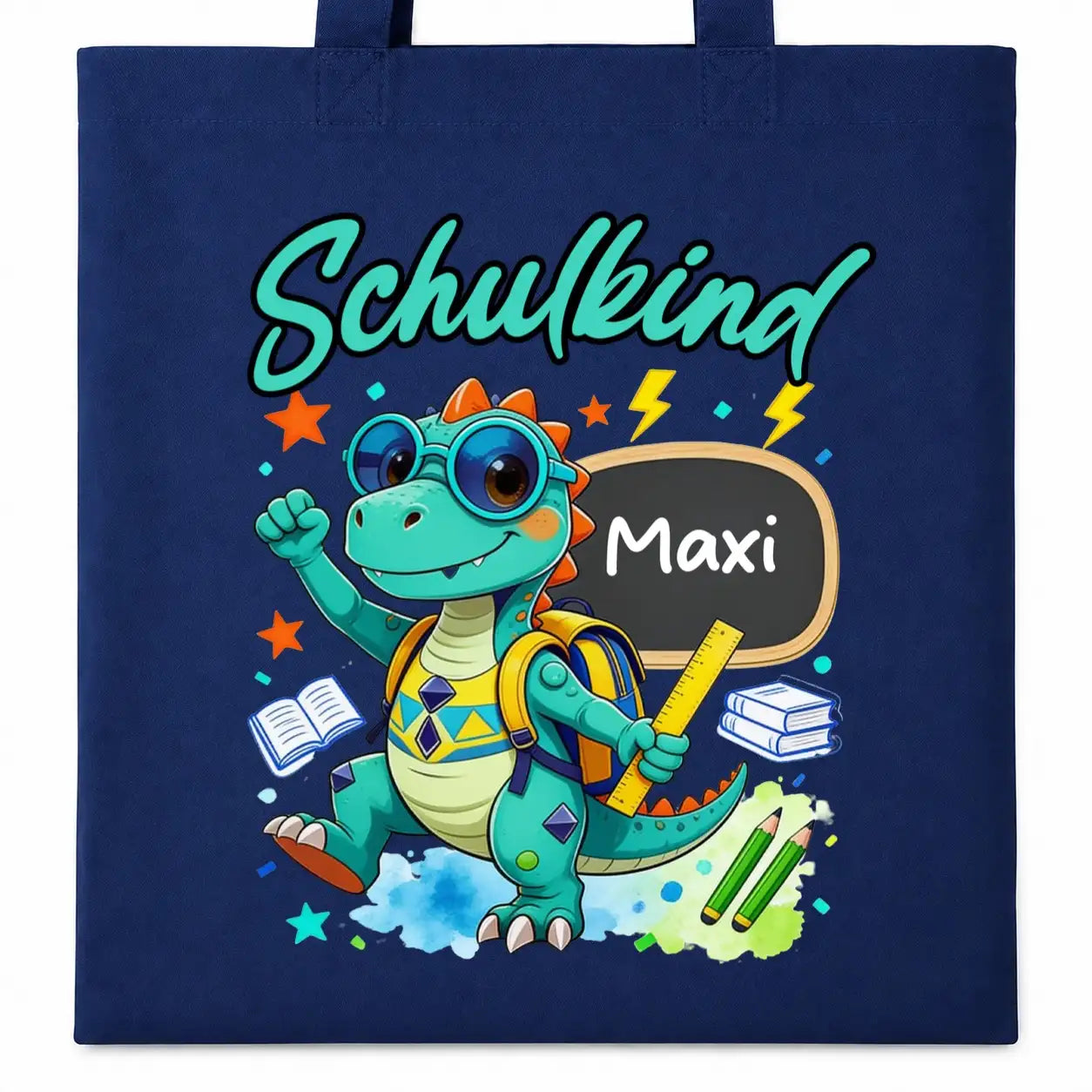 Baumwolltasche - Schulkind Dino mit Name Maxi
