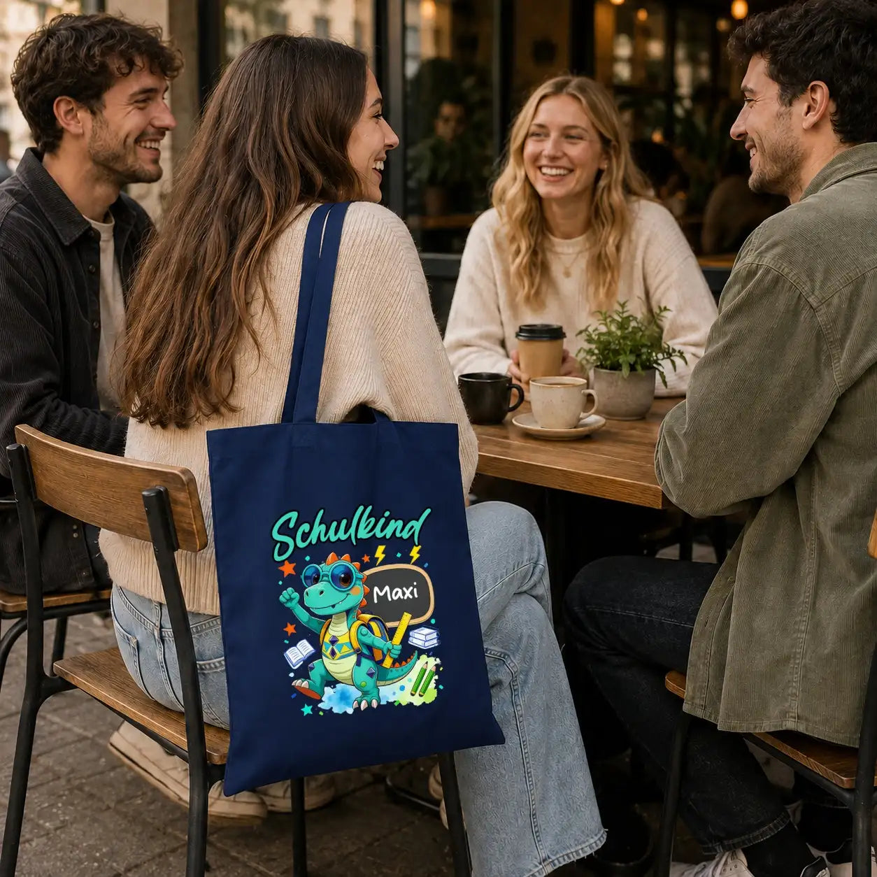 Baumwolltasche - Schulkind Dino mit Name Maxi