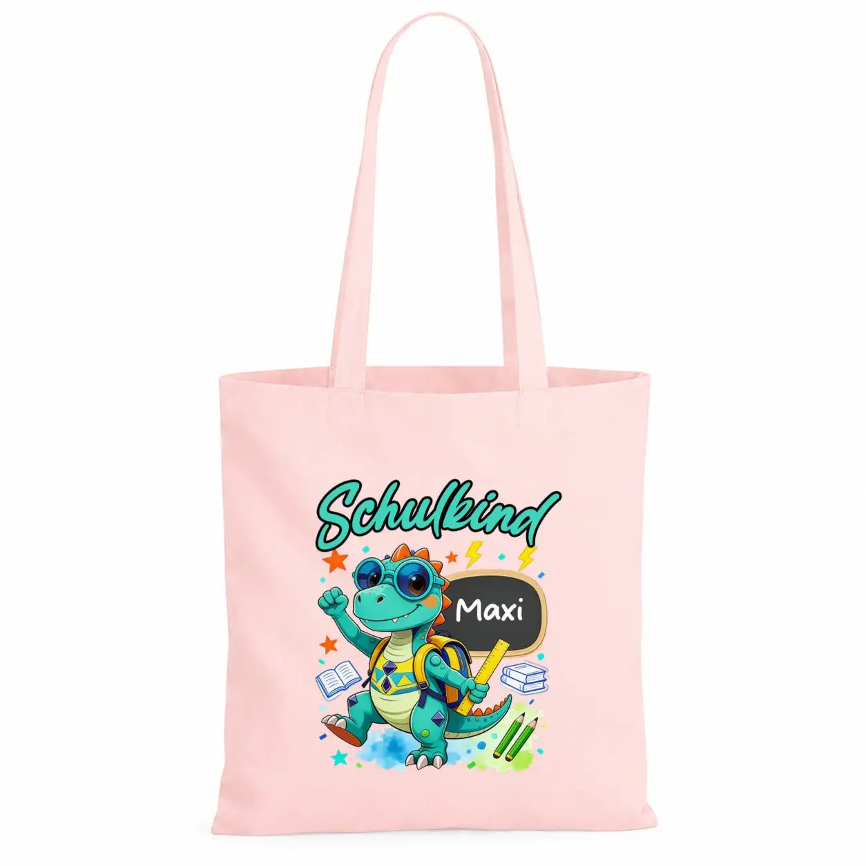 Baumwolltasche - Schulkind Dino mit Name Maxi