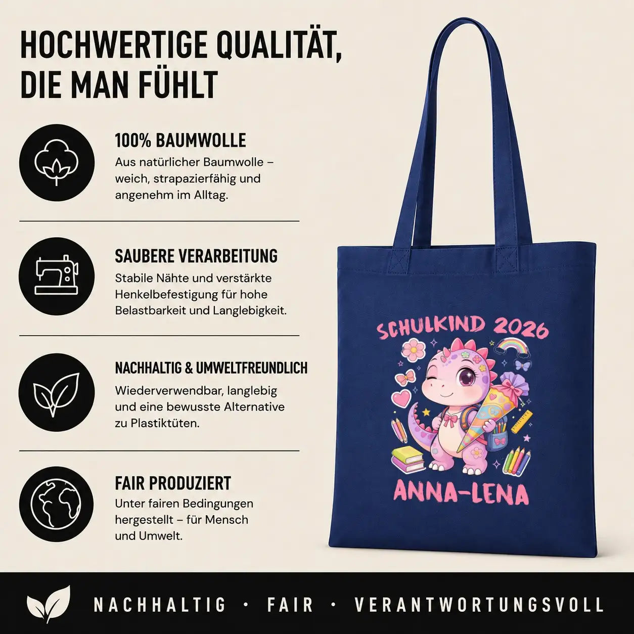 Baumwolltasche - Schulkind 2026 Anna-Lena