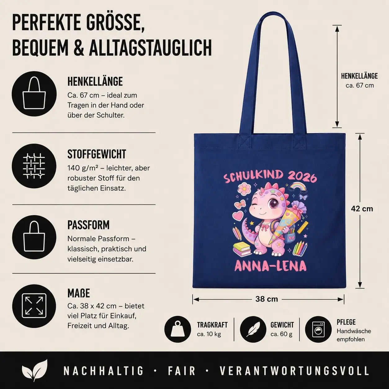 Baumwolltasche - Schulkind 2026 Anna-Lena