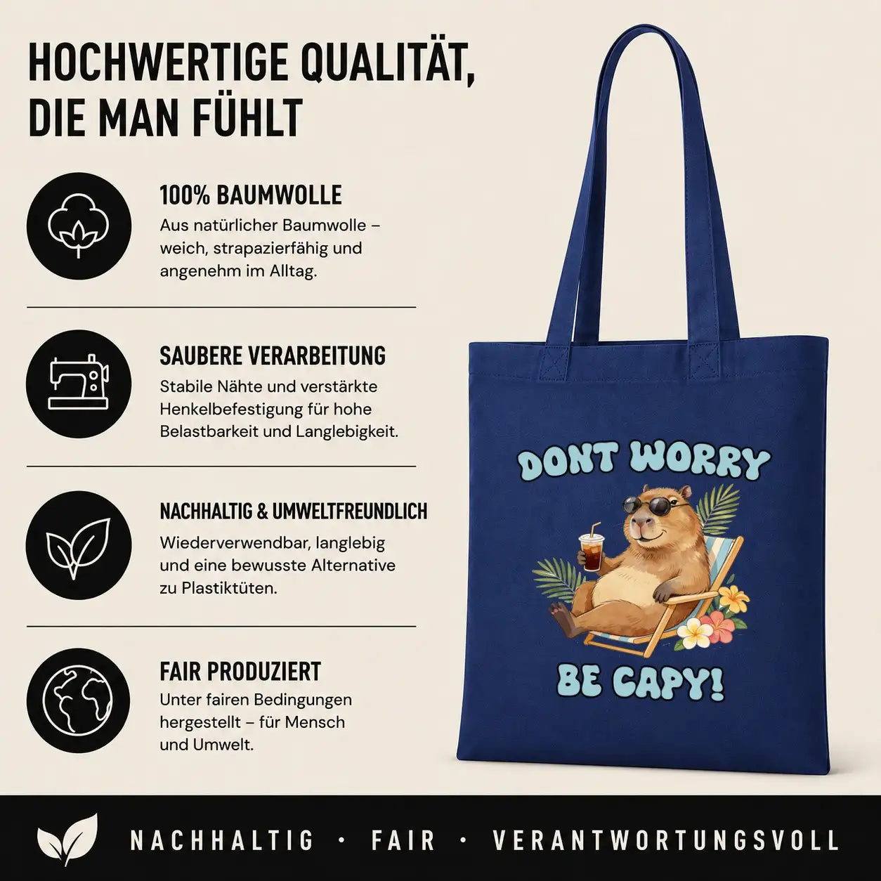 Baumwolltasche - Dont worry be capy!