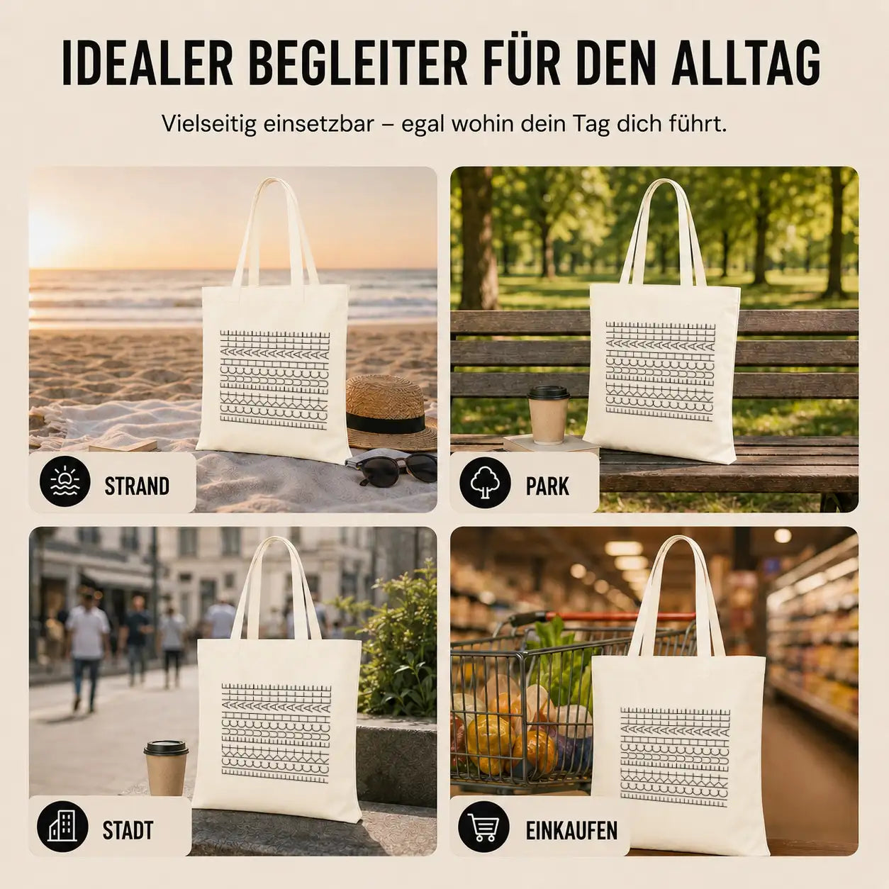 Baumwolltasche - Dekorative Nähstich-Muster