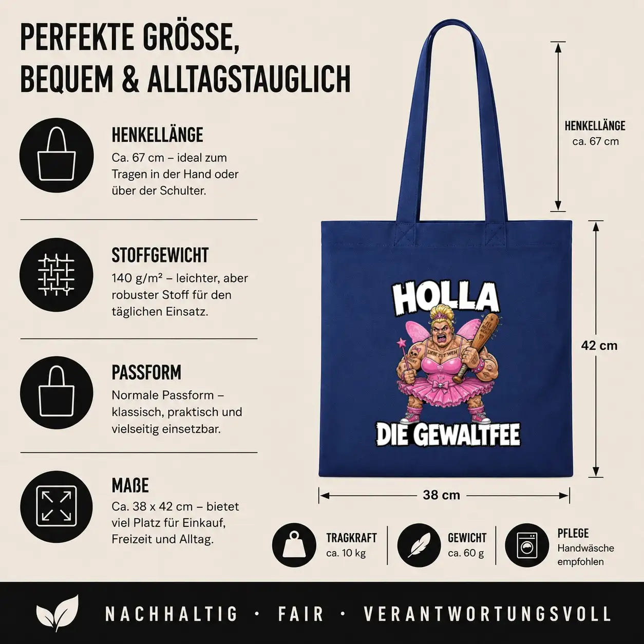 Baumwolltasche - Holla die Gewaltfee