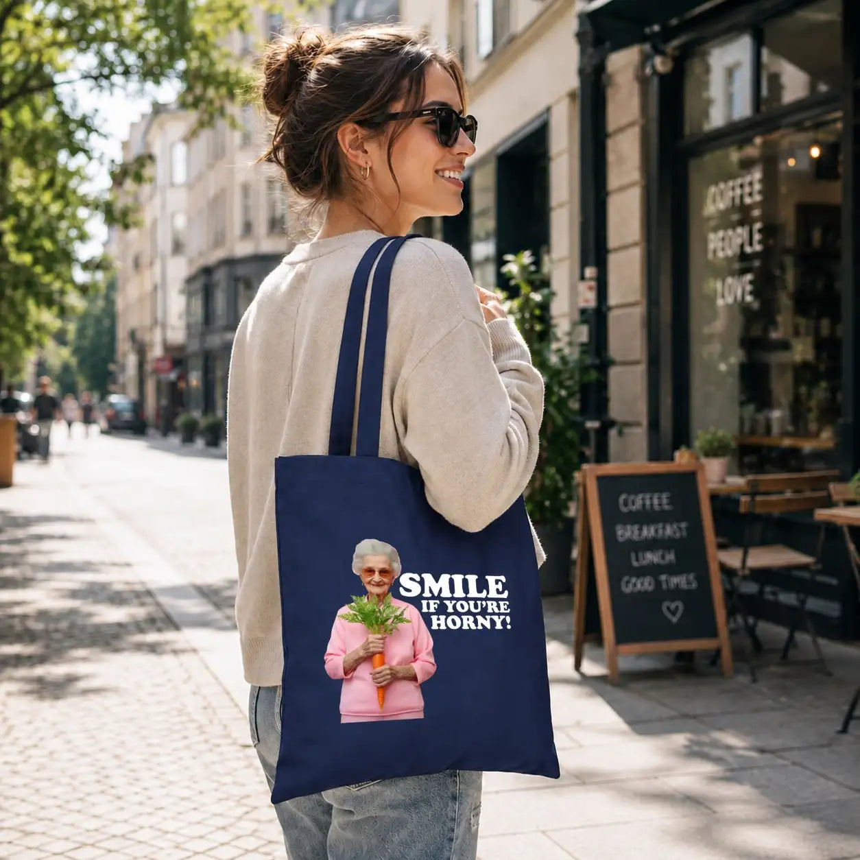 Baumwolltasche - Smile if you're horny!