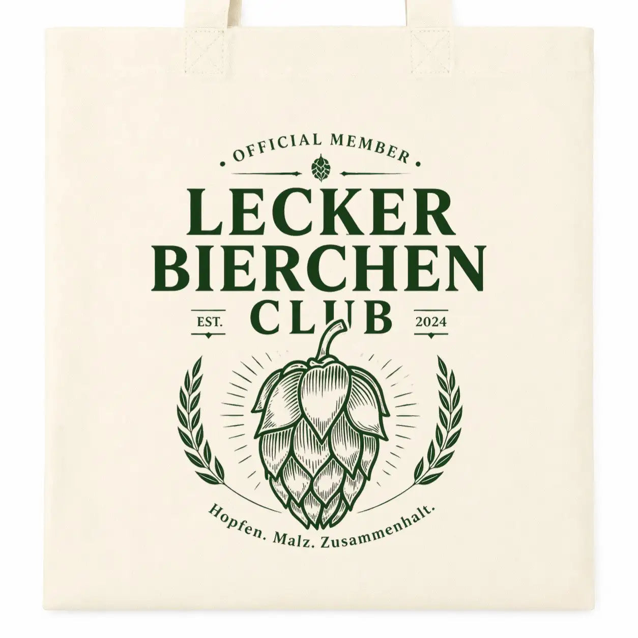 Baumwolltasche - Official Member Lecker Bierchen Club Est. 2024 Hopfen. Malz. Zusammenhalt.