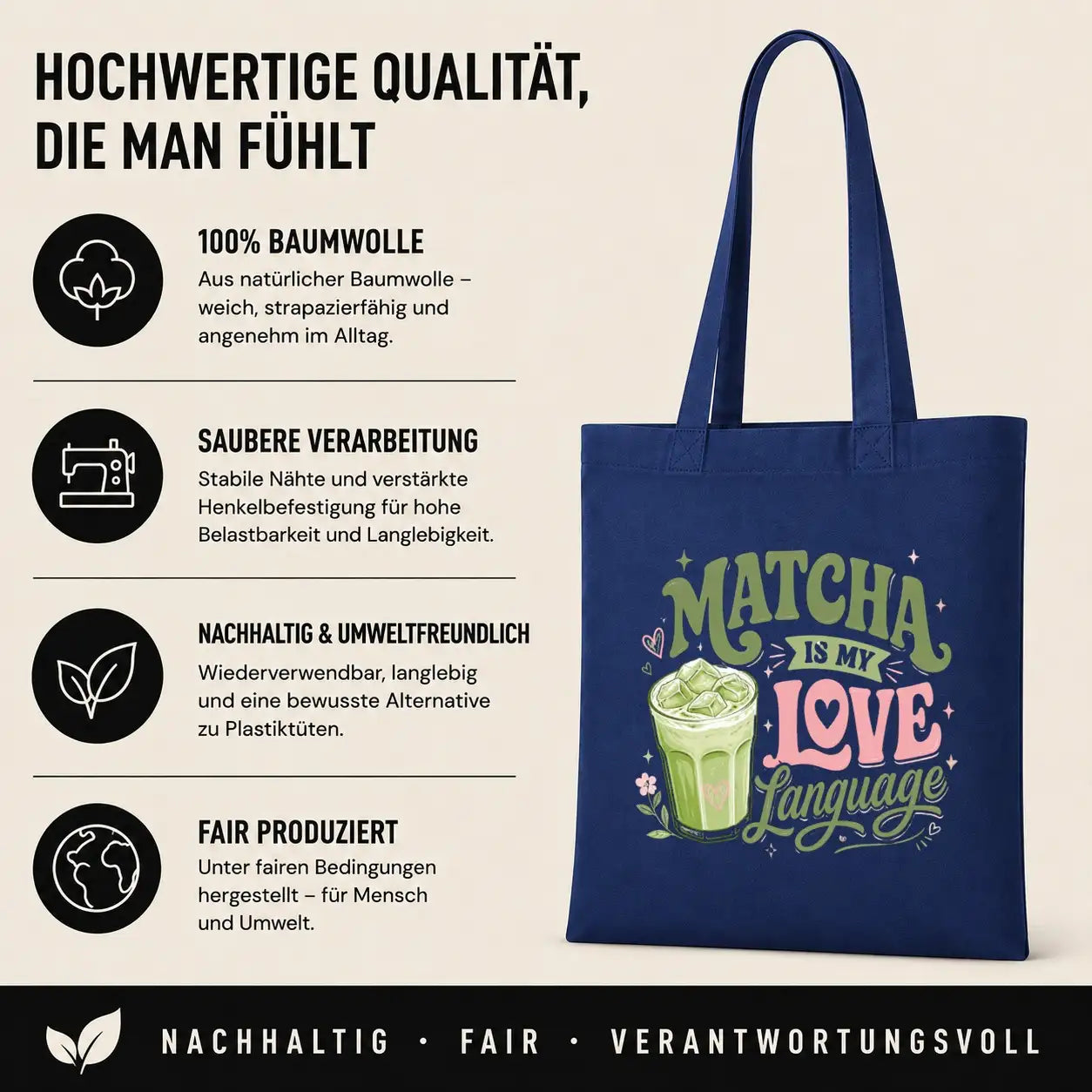 Baumwolltasche - Matcha is my love language