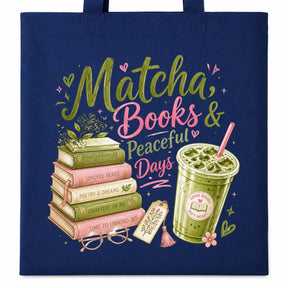 Baumwolltasche - Matcha, Books & Peaceful Days