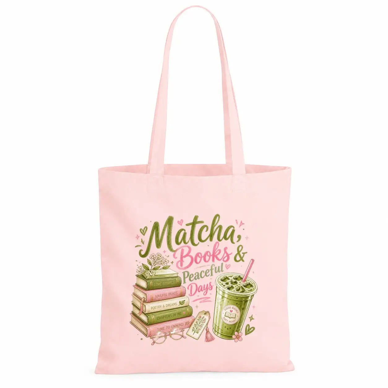 Baumwolltasche - Matcha, Books & Peaceful Days