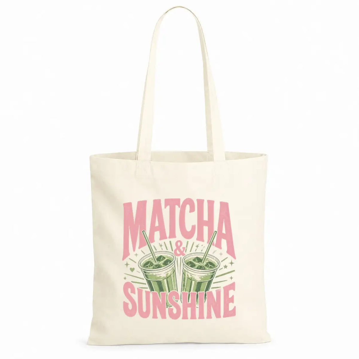 LIEBTASTISCH® Baumwolltasche Matcha & Sunshine - Stofftasche Beutel bedruckt für Frauen Damen mit langen - Geschenk Tee Liebhaber - Tasche Lehrerin - Schwarz - {FARBE}