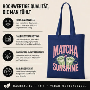 LIEBTASTISCH® Baumwolltasche Matcha & Sunshine - Stofftasche Beutel bedruckt für Frauen Damen mit langen - Geschenk Tee Liebhaber - Tasche Lehrerin - Schwarz - {FARBE}