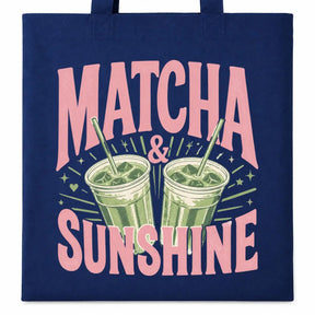 LIEBTASTISCH® Baumwolltasche Matcha & Sunshine - Stofftasche Beutel bedruckt für Frauen Damen mit langen - Geschenk Tee Liebhaber - Tasche Lehrerin - Schwarz - {FARBE}