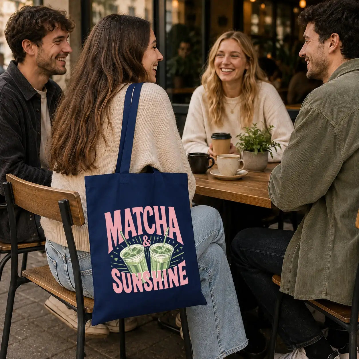 LIEBTASTISCH® Baumwolltasche Matcha & Sunshine - Stofftasche Beutel bedruckt für Frauen Damen mit langen - Geschenk Tee Liebhaber - Tasche Lehrerin - Schwarz - {FARBE}