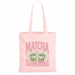 LIEBTASTISCH® Baumwolltasche Matcha & Sunshine - Stofftasche Beutel bedruckt für Frauen Damen mit langen - Geschenk Tee Liebhaber - Tasche Lehrerin - Schwarz - {FARBE}