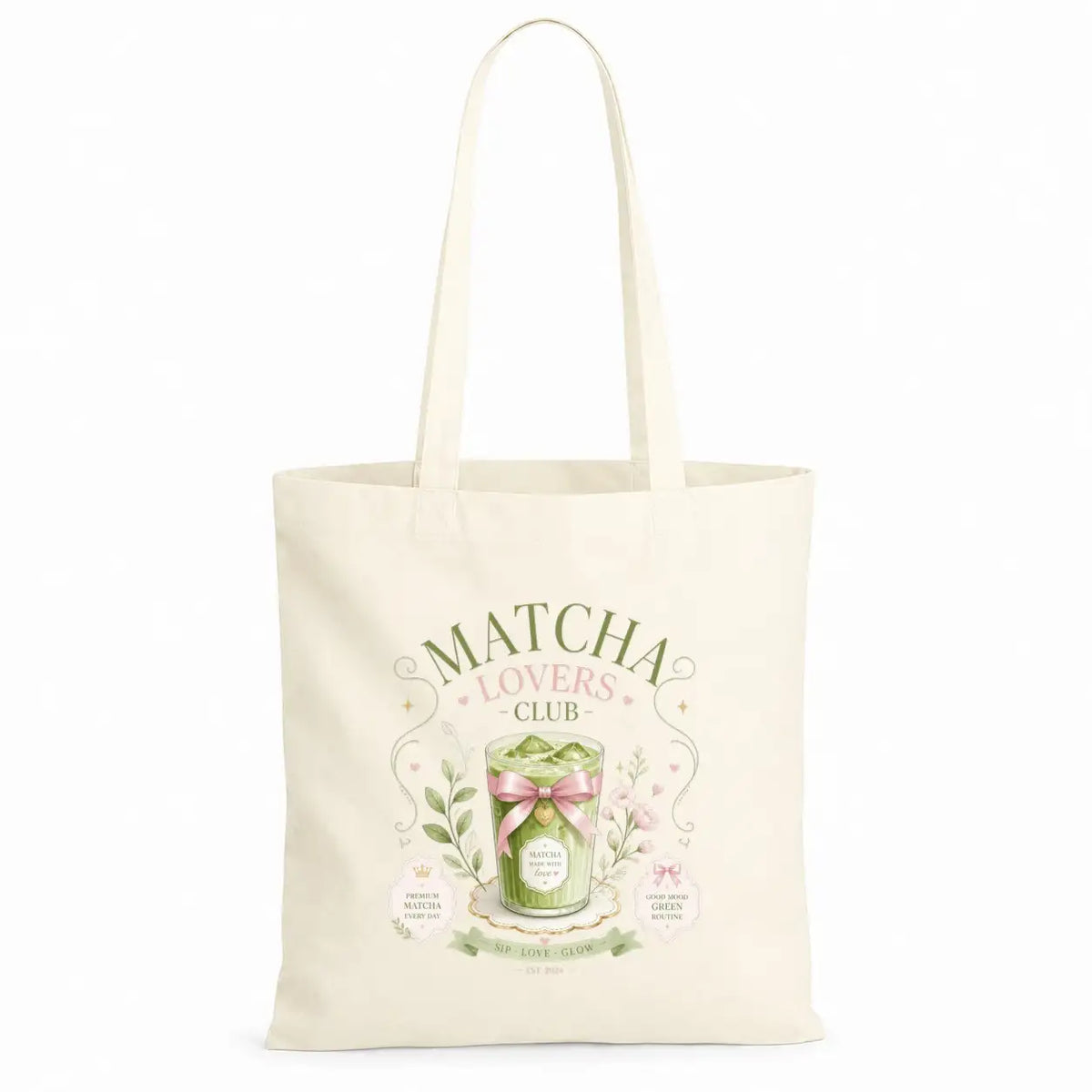 LIEBTASTISCH® Baumwolltasche Matcha Lovers Club Matcha made with love Premium Matcha Every Day - Tote Bag Canvas Damen - Stofftasche Beutel Einkaufsbeutel bedruckt - {FARBE}