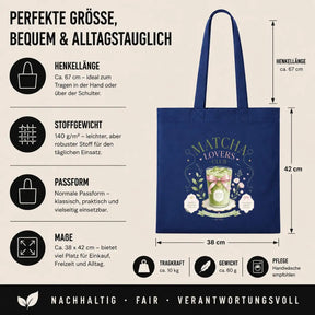 LIEBTASTISCH® Baumwolltasche Matcha Lovers Club Matcha made with love Premium Matcha Every Day - Tote Bag Canvas Damen - Stofftasche Beutel Einkaufsbeutel bedruckt - {FARBE}