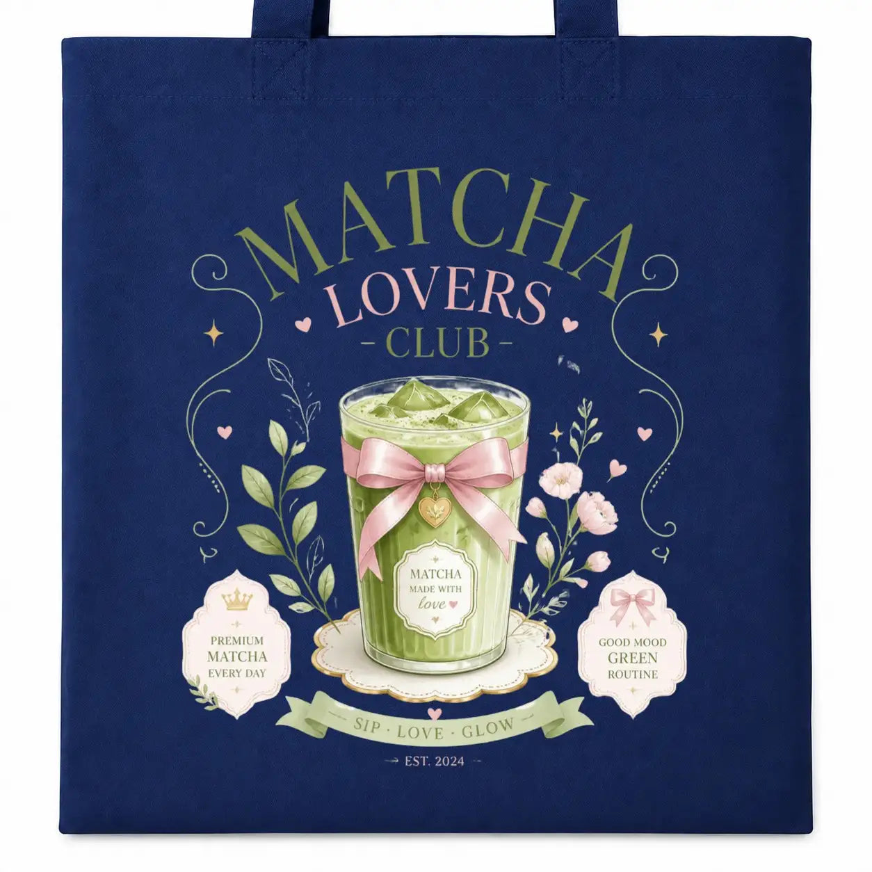 LIEBTASTISCH® Baumwolltasche Matcha Lovers Club Matcha made with love Premium Matcha Every Day - Tote Bag Canvas Damen - Stofftasche Beutel Einkaufsbeutel bedruckt - {FARBE}