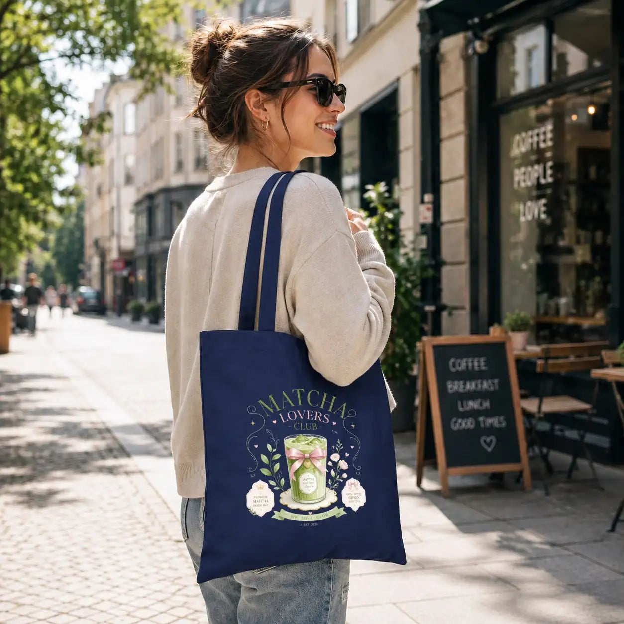 LIEBTASTISCH® Baumwolltasche Matcha Lovers Club Matcha made with love Premium Matcha Every Day - Tote Bag Canvas Damen - Stofftasche Beutel Einkaufsbeutel bedruckt - {FARBE}