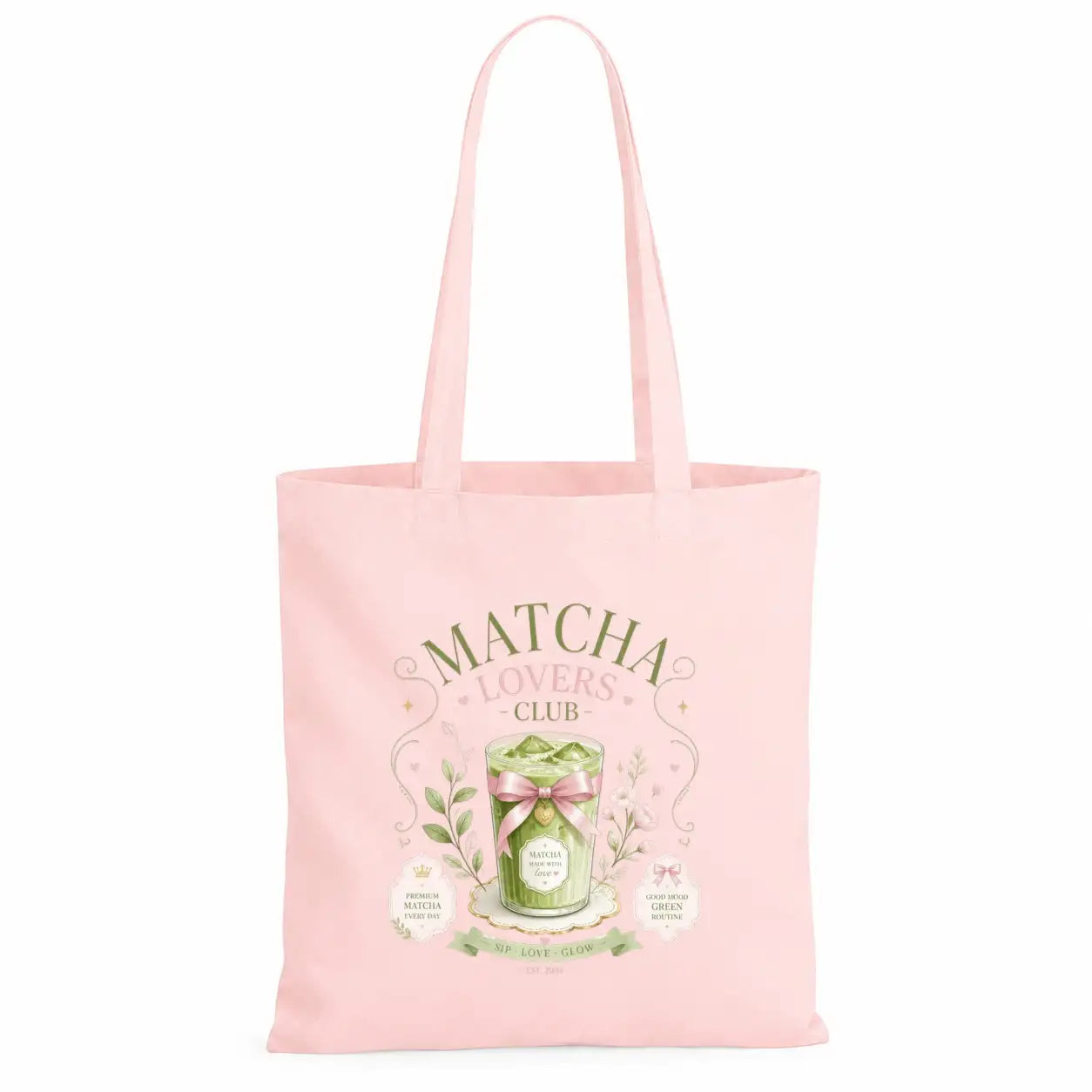 LIEBTASTISCH® Baumwolltasche Matcha Lovers Club Matcha made with love Premium Matcha Every Day - Tote Bag Canvas Damen - Stofftasche Beutel Einkaufsbeutel bedruckt - {FARBE}